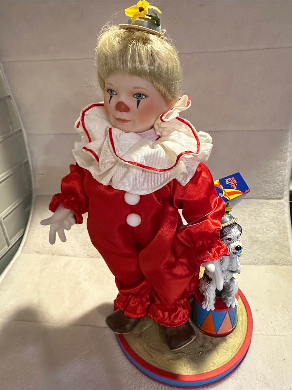 Tommy the Clown Reco by Ashton Drake porcelain doll with dog and stand